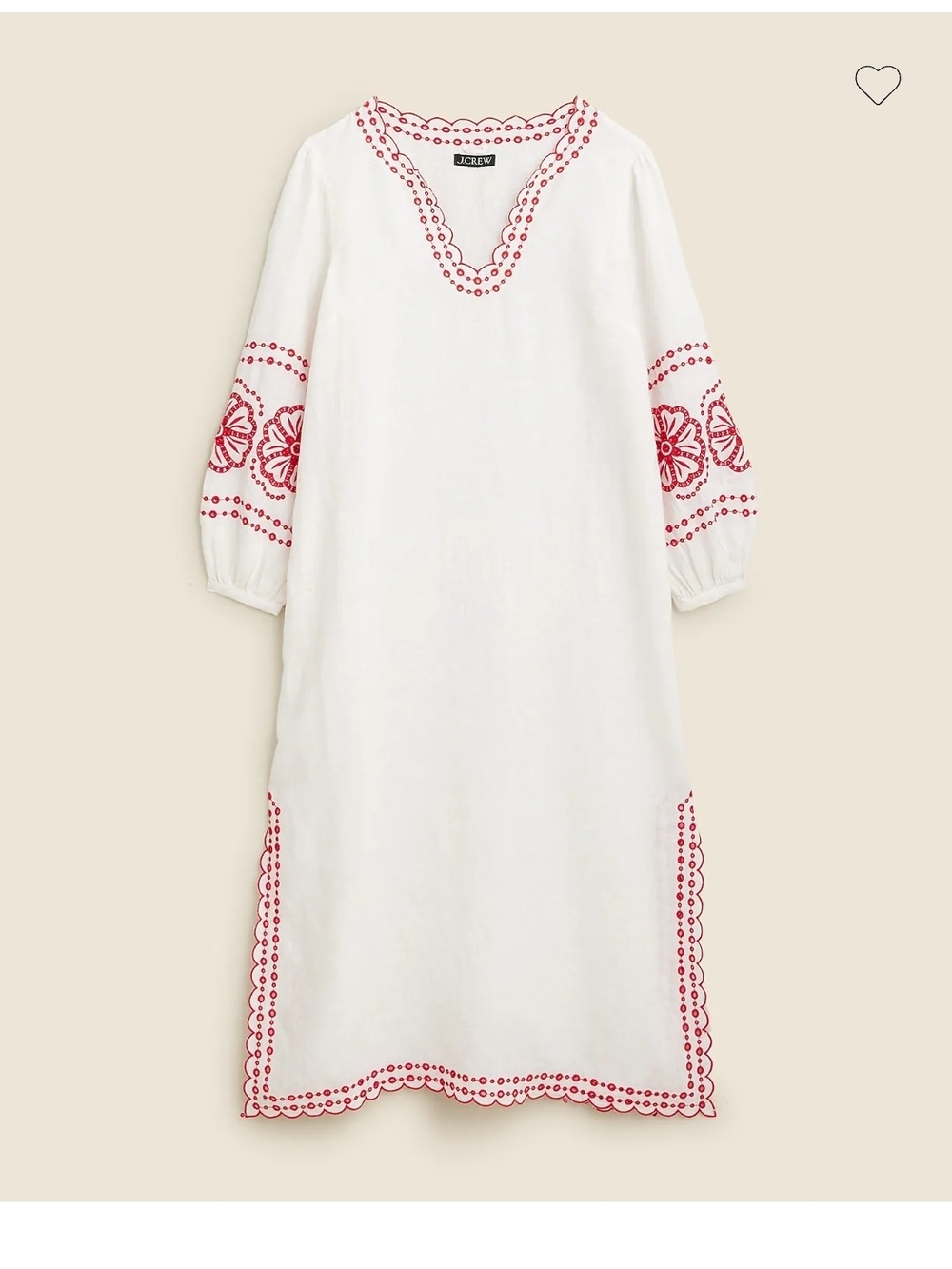 NWT J. Crew Bungalow Embroidered Dress In White Linen Red Embroidery Size SMALL